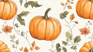 秋日南瓜藤蔓图案插画