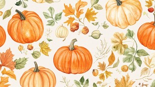 秋日南瓜花卉水彩图案