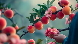 手触桃枝 赏粉嫩鲜桃繁花