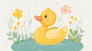 小黄鸭畅游花丛间