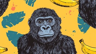 大猩猩与香蕉的趣味插画