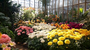 温室中多彩缤纷的菊花