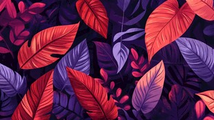 梦幻多彩热带叶片图案