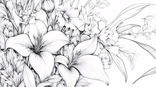 黑白花卉线稿图