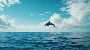 海豚跃海 蓝天白云相伴