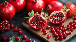 鲜红饱满的多汁石榴果实