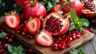 新鲜草莓与石榴的诱人组合