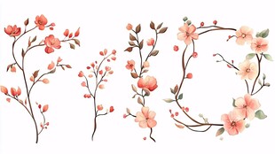 手绘粉色花卉装饰元素