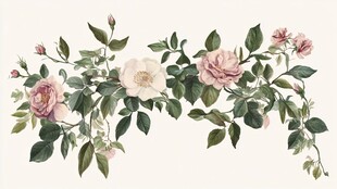 蔷薇花卉藤蔓复古插画