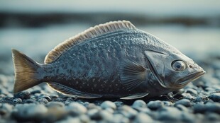 沙滩上的深色大鱼