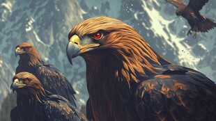 雪山下的威严金雕群像