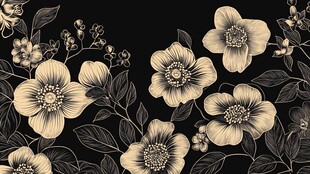 复古花卉黑色背景图案