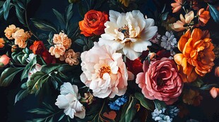 缤纷花卉组合的绚丽画面