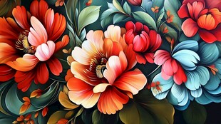 绚丽多彩花卉艺术插画