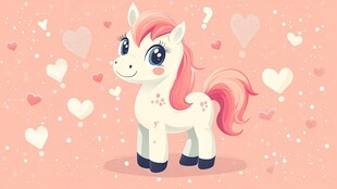 可爱粉色独角兽与爱心背景