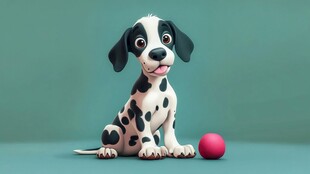 可爱斑点小狗与红球