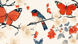 花鸟蝶绘 中式雅致自然图景