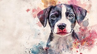 水彩风可爱小狗肖像画