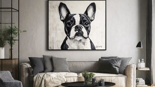 黑白法斗装饰画客厅一角