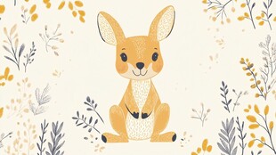 可爱袋鼠置身花草间