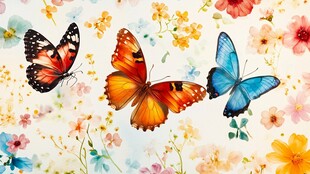 三只彩蝶飞舞于花丛间