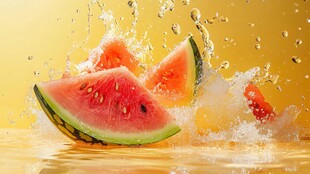 西瓜入水溅起清凉水花