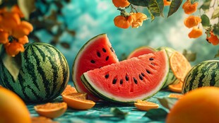 多彩瓜果静物图