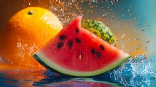 西瓜橙子入水瞬间