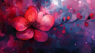 梦幻水彩风绽放的艳丽花朵