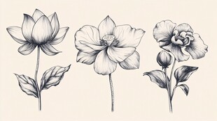 手绘花卉线稿图