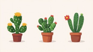 三盆可爱仙人掌盆栽