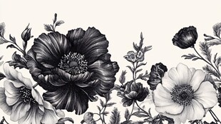 黑白花卉插画装饰图案