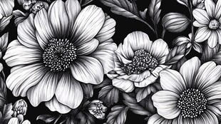 黑白花卉图案