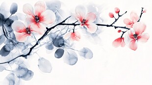 水墨桃花枝景