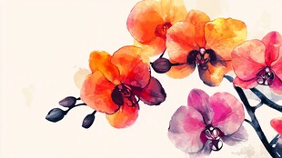 水彩绘绚烂多彩蝴蝶兰