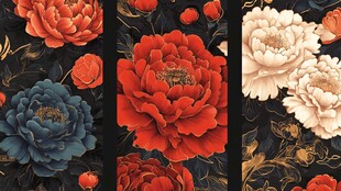 复古风多彩牡丹花卉图案