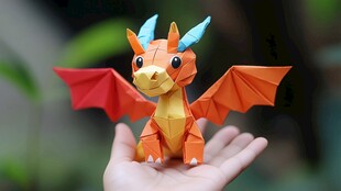 手掌上的可爱折纸小龙