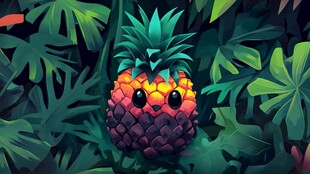 可爱菠萝置身繁茂丛林中