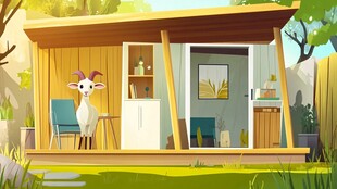 小屋旁的可爱山羊