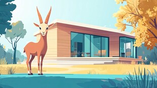 羚羊伴旁的现代林间小屋