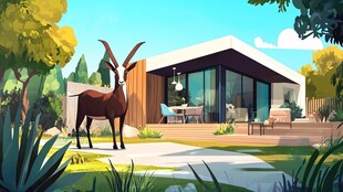 羚羊相伴的现代庭院景观