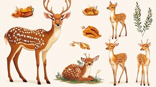 可爱梅花鹿及周边元素集合