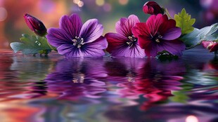 水中绽放的多彩美丽花朵