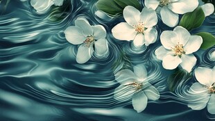 水中绽放的素雅白色花朵