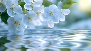 水边绽放的白色花朵