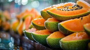 新鲜多汁的切开木瓜堆叠