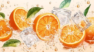 橙子冰块水花清新画面