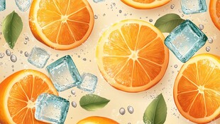 鲜橙配冰清爽夏日画面