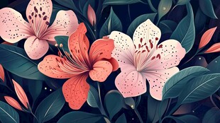 梦幻花卉插画 柔美花朵绽放