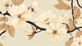 米白色玉兰花枝装饰图案